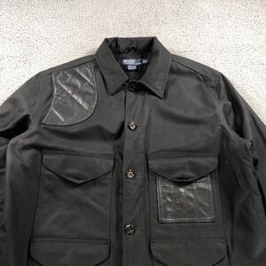 Polo Ralph Lauren Jacket Adult L Black Oiled Waxed Canvas Shooting Leather Chore